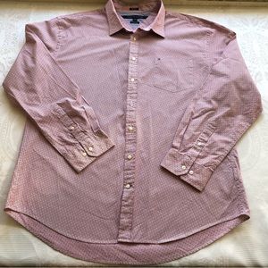 Tommy Hilfiger Men’s Size XXL Pink/White Dots Custom-Fit Dress shirt 80’s 2PLY